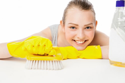 Cleaner maintaining shared office areas and floors in Harringay
